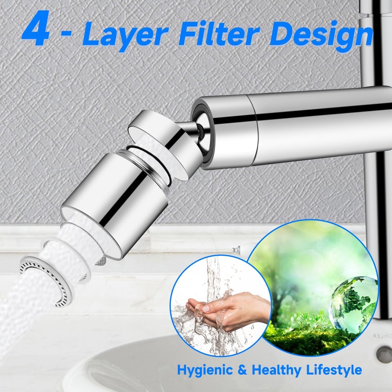 DUNSOO Tap Attachment, 360 Degree Tap Attachment Swivel in Chrome