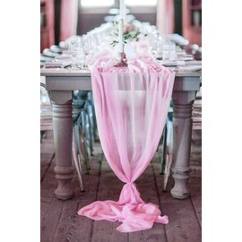 New Creations Fabric & Foam Inc, Chiffon Table Runner Extra Long, Wedding Runners, Holiday Table Runners, Long Table Runners, (Pink, 58" Wide x 180" Long)