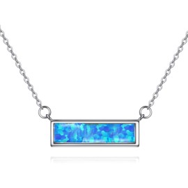 Opal Bar Necklace for Women Sterling Silver Choker Necklace Birthday Gifts for Women (blue opal)