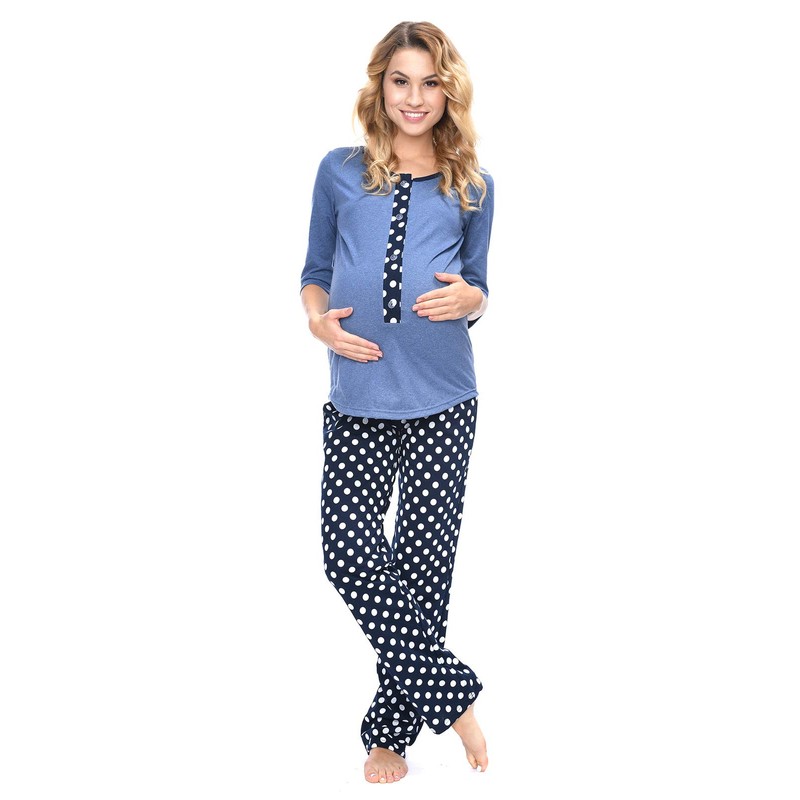Mija 4054 3-in-1 Nursing Pyjamas / Maternity Pyjamas, Blue Polka