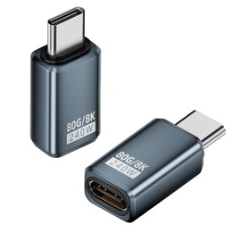 HTGuoji 240W USB C 90 Degree Adapter, PD 3.1 80Gbps Type C Male to Female Extension Extender Support 8K@60Hz Video for Thunderbolt 5/4/3 Macbook, Galaxy(2pcs) (M to F(Grey))