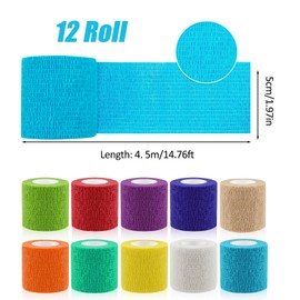 WuGU WuGU 12 Rollen Selbstklebender Verband, Haftbandage Selbstklebend, Elastische Binde, Selbsthaftende Bandage, Geeignet f??r Stretch Sportler, Handgelenk, Fingern, Pet (12 Farben 5 cm x 4,5 m)