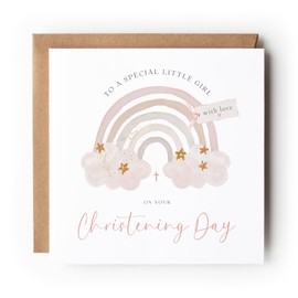 Girls Christening Day Card, Pink Rainbow Design, Christening Card for Girl