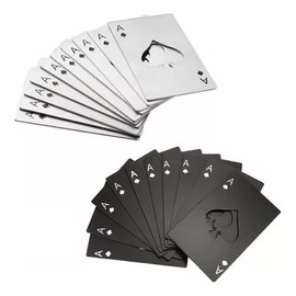FINYQBET 50 Piezas Destapadores de Cerveza Tipo Póquer en Acero Inoxidable— Pack Negro+Plata, Duraderos y Compactos, Diseño As de Póquer — Perfectos para Fiestas, Bodas, Bares y Regalos