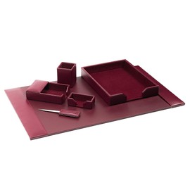 DACASSO Bonded Leather Desk Set - Luxury Leather Desk Pad & Desk Organization Essentials (Burgundy, 6 Piece)