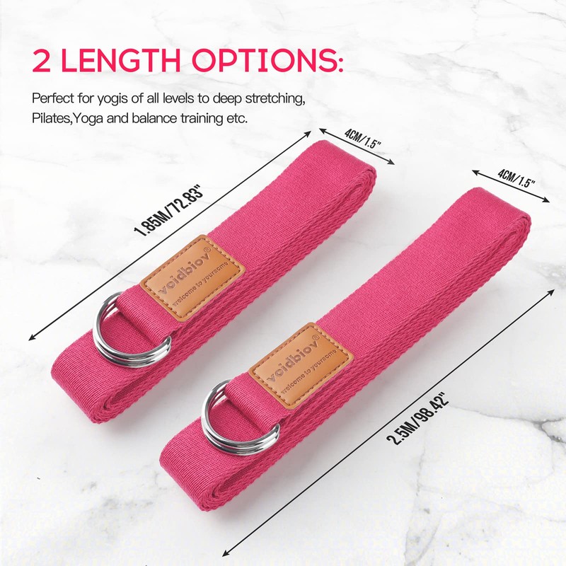 voidbiov D-Ring Buckle Yoga Strap 1.85 or 2.5M, Durable Cotton
