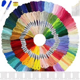 150 Skeins Embroidery Floss with 25 Tools Embroidery Needles Multi Colors Bracelet String Cross Stitch Threads Starter Kit for Beginners DIY Crafts Friendship Bracelet, 150 Colors