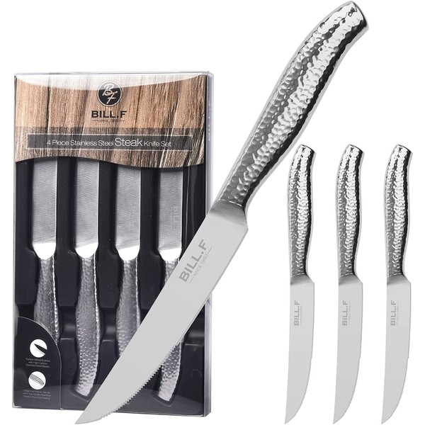 BF BILL.F SINCE 1983 Steak Knife Set, 4-Piece 4.5 Inch Serrated Steak Knife with Stainless Steel Handle