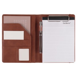 OnMove Professional Padfolio Binder with Clipboard Ideal Organizer for Business Perfect Size 8.5 in x 6.3 in Durable Portfolio for Professionals Students Presenters Brown