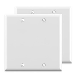 ELEGRP Wall Plate 2-Gang Blank Device Wall Plates, Standard Size 4.53" H x 4.57" L Unbreakable Thermoplastic Blank Faceplate Cover for Unused Outlets/Switches, UL Listed (2 Pack, Glossy White)