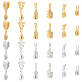 SUPERFINDINGS 48Pcs 6 Style Brass Pendant Pinch Bails Ice Pick Pinch Bail Snap on Hooks Bead Pendant Connector Bail Clasp Dangle Charm Jewelry Clasps for Pendants Necklace Jewelry DIY Craft Making