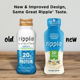 Ripple Vegan Protein Shake | Vanilla | 20g Nutritious Plant Based Pea Protein | Shelf Stable | No GMOs, Soy, Nut, Gluten, Lactose | 12 Oz, 12 Pack
