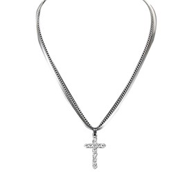 silver Necklaces for Women Gifts - 14K silver Plated Necklace for Women Necklaces for Her Tiny Fashion Jewelry for Teens，for Women Friends Jewelry Gifts，Necklace silver Jewelry Birthday Gifts (Double layered diamond studded cross necklace)