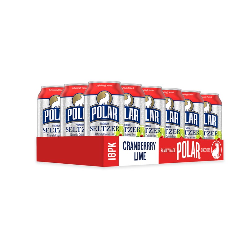 Polar Seltzer Water Cranberry Lime, 12 fl oz cans, 18