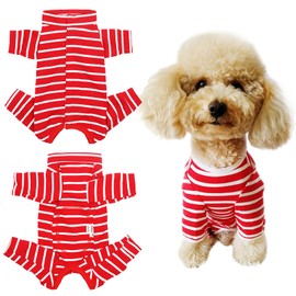 Dog’s Recovery Suit Post Surgery Shirt for Puppy, Full Coverage Dog's Bodysuit Wound Protective Surgical Clothes for Small and Medium Pets (red White Stripe-l)