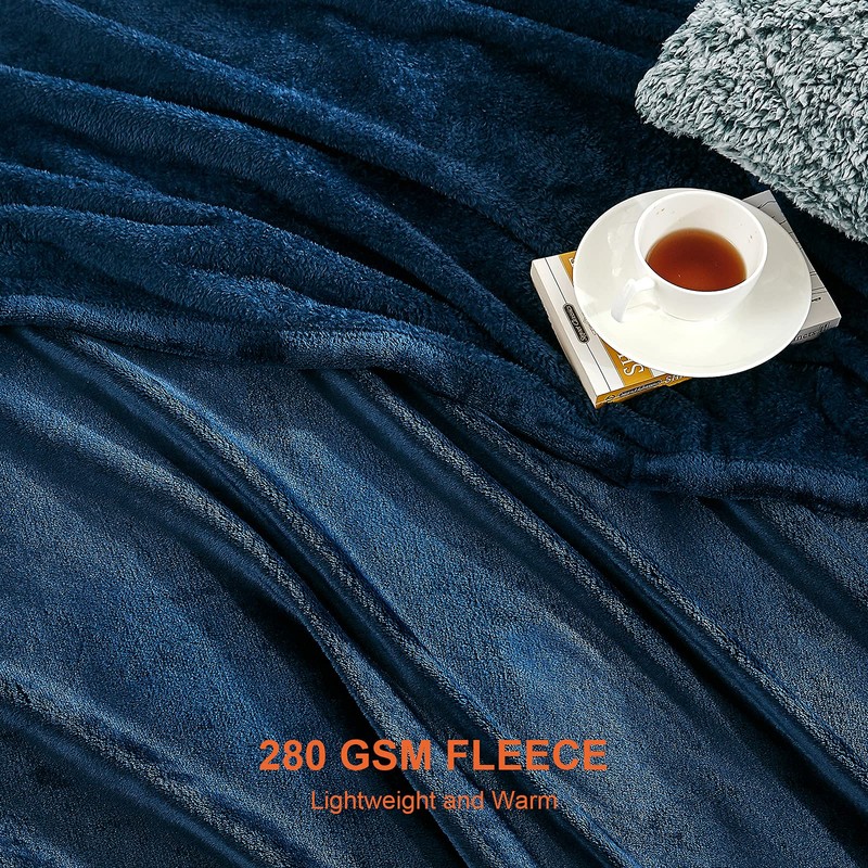 EHEYCIGA Fleece Blanket Navy Throws for Sofas Fluffy Warm Soft