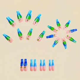 EYZOTSF Press on Nails Coffin Shaped Acrylic Extra Long Square False Nails with Designs Artificial Long Length Coffin Fake Nails with Charms Glue Stick ons Fingernails for Women Girls(Y830)