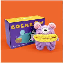 Colmeow Crochet Kit for Beginners, Crochet Starter Kit with Yarn and Hook, Step-by-Step Video Tutorials-Big-Eyed Adorable Purple Monster, Beginner Animal Crochet Kit for Adults Kids