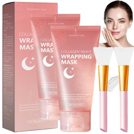 Collagen Night Wrapping Mask, Pack of 2, Organic Collagen Face Mask, Collagen Mask for the Face, Collagen Mask Overnight, Collagen Mask, Hydrolyzed Collagen Face Mask for Glowing Skin