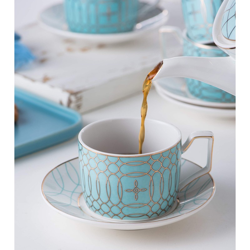 Jusalpha Porcelain Tea Set-Service of 4- Modern Elegant Mint Green