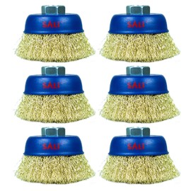 SALI 6 Pack Wire Cup Brush, 3 Inch Coarse Crimped Cup Brush for Grinders, with 5/8 Inch Arbor for Heavy Cleaning Rust, Stripping and Abrasive, for Angle Grinder