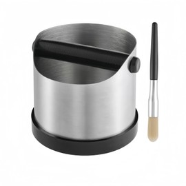 CHDEXU Coffee Grounds Knock Box, Small Stainless Steel Espresso Coffee Knock Box, Coffee Grind Knock Out Box with Removable Knock Bar and Coffee Brush, Coffee Grounds Container with Non-Slip Base
