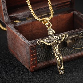 Rehoboth Jesus Christ on INRI Crucifix Cross Pendant Necklace with 24 Inch Stainless Steel Chain Gold