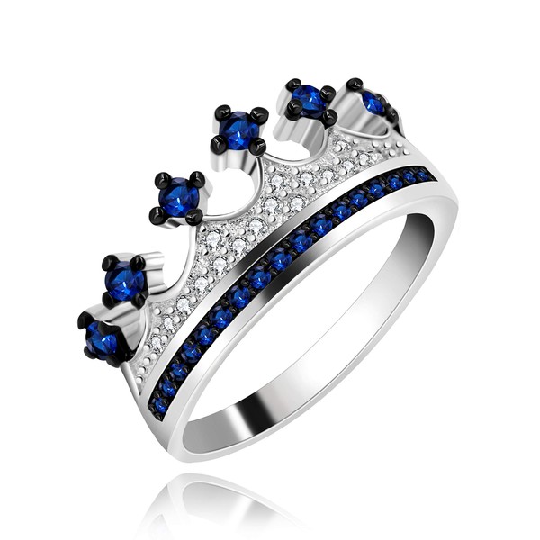 Uloveido Silver Colour Princess Crown Ring Simulated Ruby Promise CZ