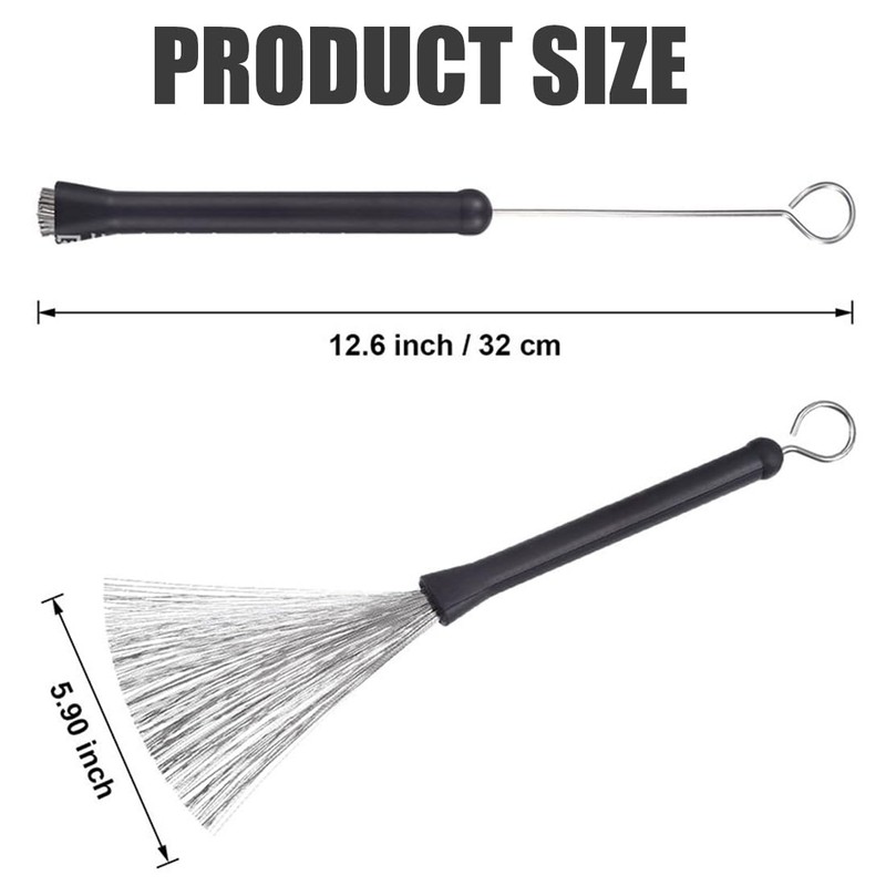 2 x drum brushes, jazz broom, drum stick brush, retractable