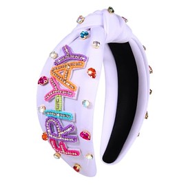 NVENF Teacher Headband for Women Crystal Pearl Knotted Headband Rhinestone Beaded FRI-YAY Embellished Top Knot Headband Back To School Teacher Accessories Teacher Appreciation Gifts (FRI-YAY 2)