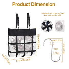 EeYahYong Box Fan Bag, Hanging Web Box Fan Holder for 20"×20" Box Fan, Black Horse Stall Fan Holder, Adjustable Horse Stall Fan Holder with 4 pcs Stainless Steel S Hook