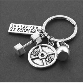 VNEWSCHI Sport Barbell Dumbbell Fitness Weightlifting Gym Key Ring Charm Keychain Strong Is Bealtiful Fitness Keychain Charm Gift Coach Stainless Steel Fitness Keychains