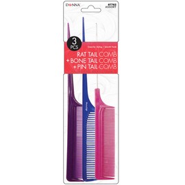 DONNA PREMIUM PEARL COMBO Rat Tail, Bone Tail, Pin Tail COMBS Great for All Hair Type, Hair Styling Comb for Women, Men and Salon, 1PC PURPLE, BLUE, PINK COLOR