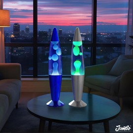 JAMBO 2 Pack- 16" Beautiful Lamp- Silver with Yellow/Green Wax and Blue with Blue/White Wax, Relaxing Liquid Lamp, Night Light Nightlight, Lamps for Adults Teens Kid