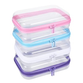 4 Pack Clear Hard Shell Zipper Case, 4×7.5" Plastic Clear Storage Zipper Case, Transparent Waterproof Hard Pouches for Makeup Cosmetic Snacks Building Blocks Puzzles Doll Storage Cases, Multicolor,S