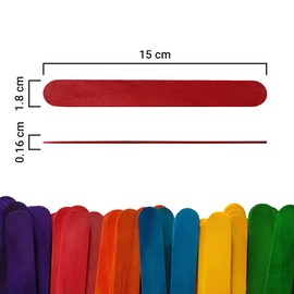 Netuno 300 x Colourful Craft Wooden Sticks Wooden Spatulas Wooden Ice Sticks Ice Sticks Wooden Sticks 15 cm Long Natural Smooth for Crafts DIY