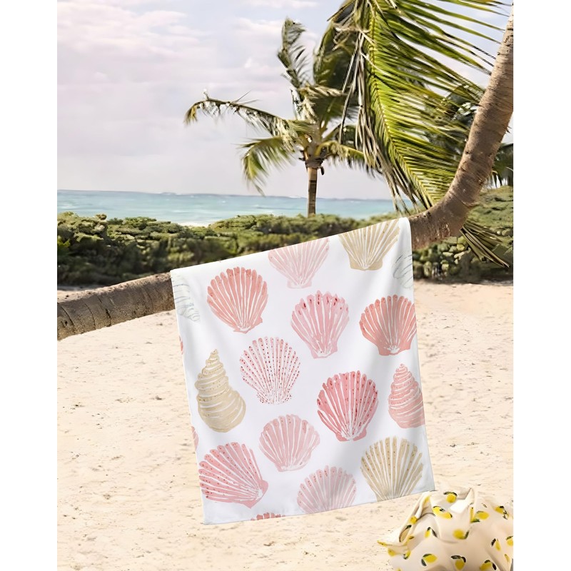 Coastal Pink Seashell Beach Towel 30x60 Inch, Summer Ocean Bath