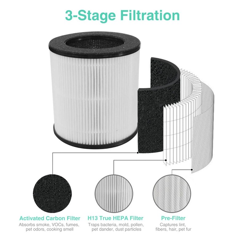 Tailulu Air Purifier Replacement Filter for D09 Air Cleaner, 3-in-1