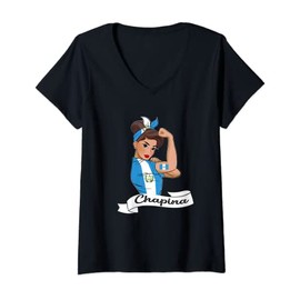 Womens Guatemalan Flag Girl Guatemala Chapina Camiseta Slang Women V-Neck T-Shirt