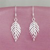 Sterling Silver Falling Feather Leaf Wing Drop Dangle Hook Earrings