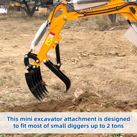 Mini Excavator Attachment Rake，Small Diggers Metal Backhoe Rake，3.54" Span, 0.98" Pin Hole，Includes 2 Link Pins，Fit for Mini Excavator
