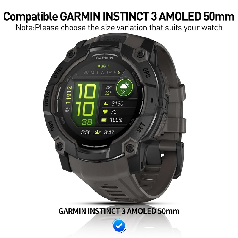 Suoman 3-pack for Garmin instinct 3 50mm AMOLED/Solar Screen Protector,