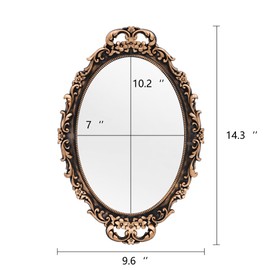 Tstarer Vintage Decorative Gold Framed Mirror, Wall Hanging Mirrors & Tabletop Tray for Bedroom Living Room Dresser Decor, Oval- 9.6" W x 14.3" L (BRONZE-2PACK)