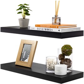 Sorbus Floating Shelves for Wall - 24" x 9" Long Hanging Shelf for Home & Kitchen, Living Room, Bedroom, Bathroom Shelves Over Toilet - 2 Black Floating Wall Shelves for Wall Decor Trophies, Bookshelf
