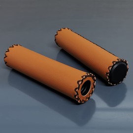 Land-Haus-Shop® Bicycle Grips Scooter Handlebar Grips, Foam Rubber Cover Foam or Leather-Look Faux Leather Retro Look, brown