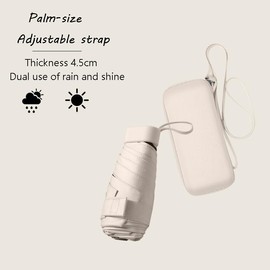 WULUN Mini Travel Parasol Folding Compact Portable Umbrella with Storage Box UV Protection One Hand Championship Multiple Colors, beige