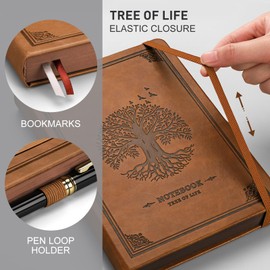 RETTACY A5 Blank Notebook, Hardcover Leather Plain Paper Notebook, 320 Numbered Pages Sketchbook, Inner Pocket, 100gsm Paper, for Women Men Note-taking, Doodling,14.5 x 21cm-Camel