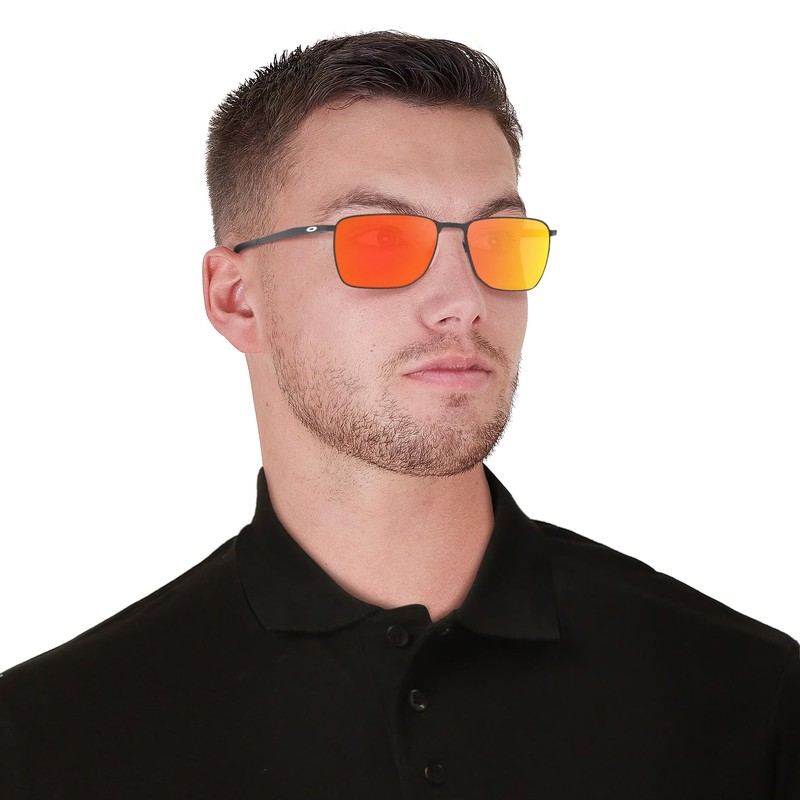 Oakley Men's OO4142 Ejector Rectangular Sunglasses, Light Steel/Prizm Ruby Polarized,