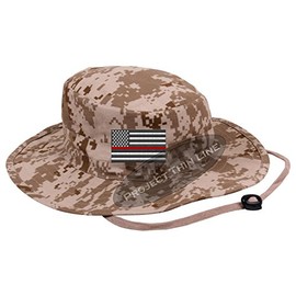 Embroidered Thin Red Line Subdued American Flag Boonie Adjustable Hat (Desert Camo)