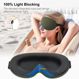 Gritin 100% Blackout Sleep Mask for Women & Men-Zero Eye Pressure Eye Mask for Side Sleepers, 3D Cutout Eye Movement Friendly, Ultra Soft & Comfortable Blindfold-Ear Plugs Included-Army Green